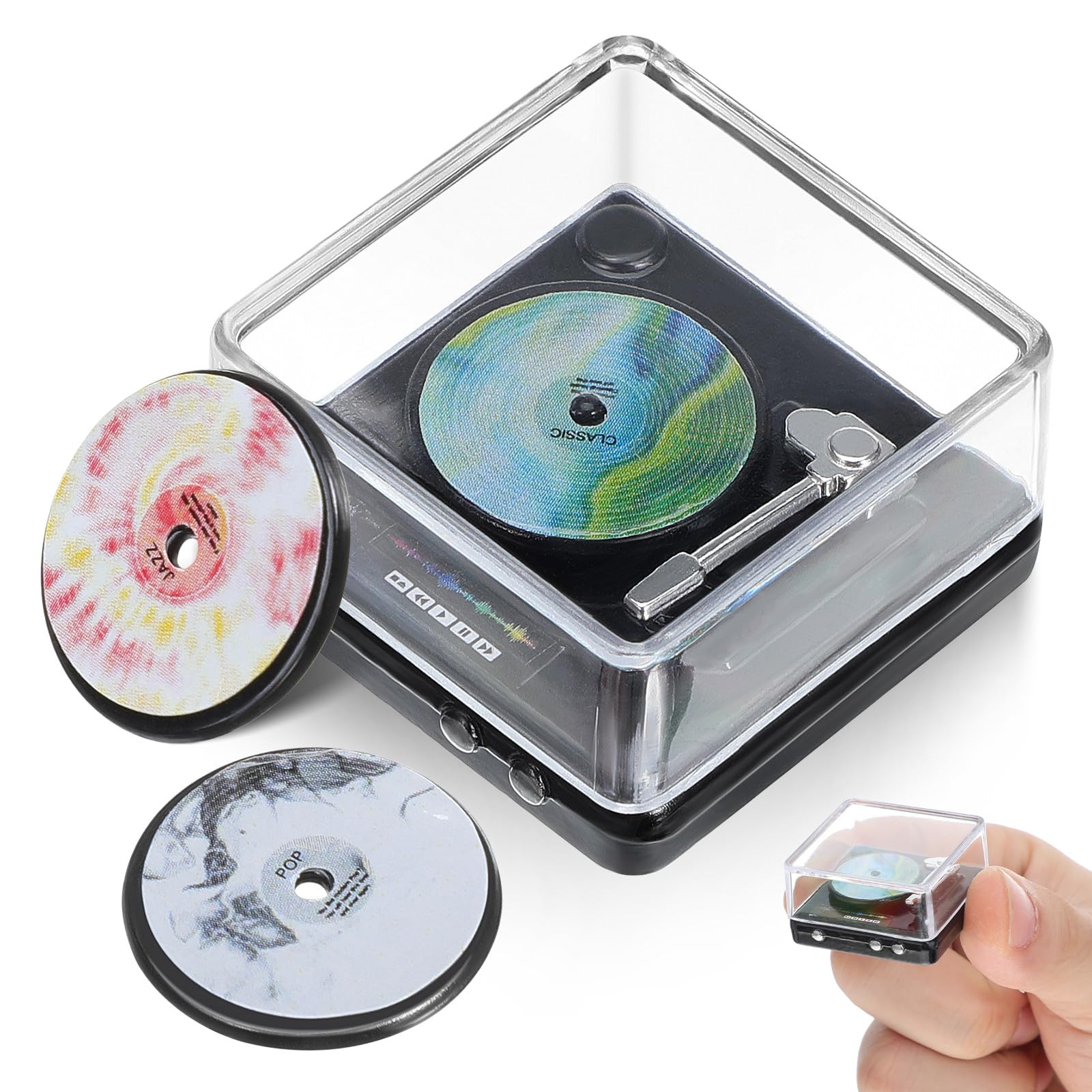 Toddmomy Miniature Record Player: 1:12 Scale Dollhouse Cd Player Vintage Turntable with 3 Mini Records, Tiny Dollhouse Furniture for Doll House Living Room Bedroom Decor