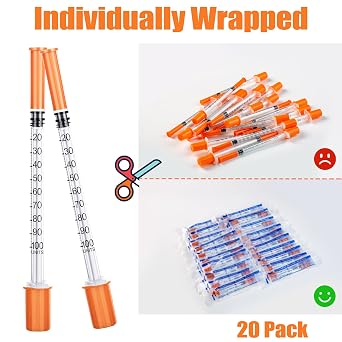 1ml Precision Plastic Multiple Uses Measuring Tools, 20 Pack Laboratory Accessories with Cap, Individually Sealed Packaging (30g-13mm-20)