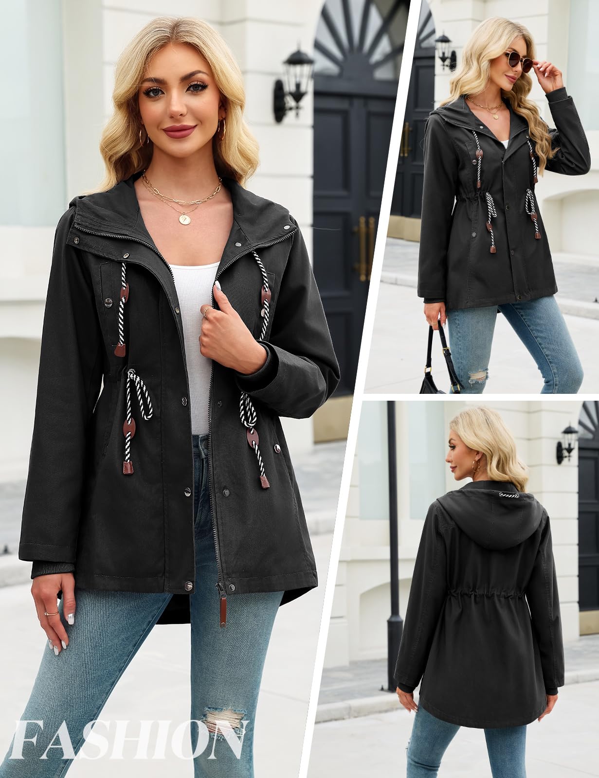 CMTOP Chaqueta Mujer Primavera Cazadora Ligero Algodón Parka Militar Elegante con Capucha Abrigo Práctica con Cordón Ajustable Chaquetas Informal de Verano