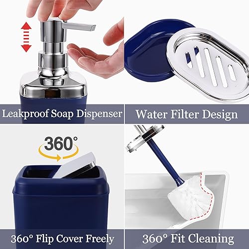 Miniatura 2 de Juego de accesorios de baño de 9 piezas de plástico con basura, soporte para cepillos de dientes, vaso para cepillos de dientes, dispensador de