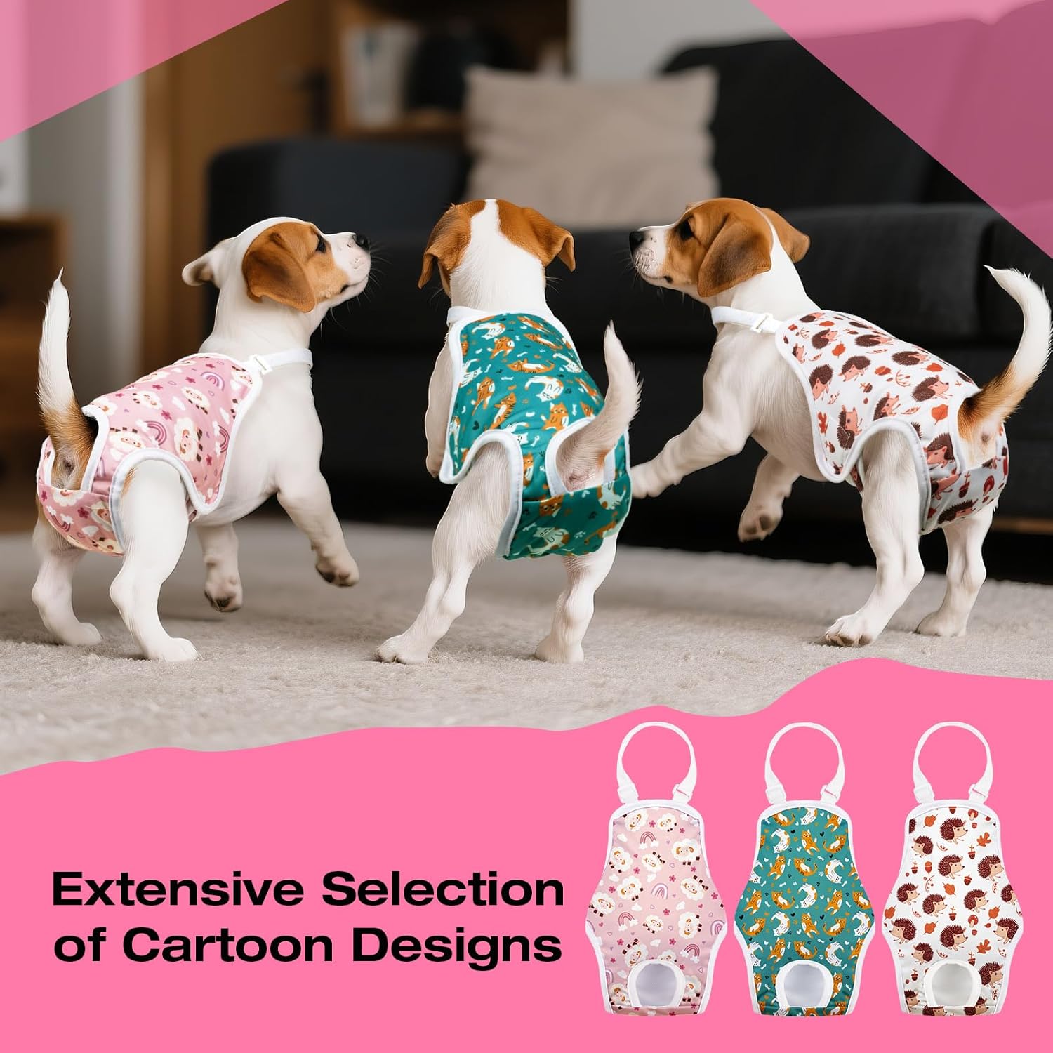 3 Pack Washable Female Dog Diapers with Adjustable Suspender, Reusable Sanitary Panties for Dogs in Heat, Leak-Proof Design for Small Dogs