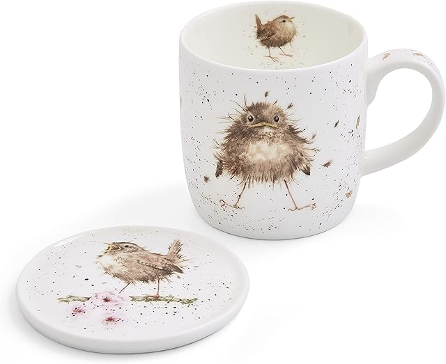 Portmeirion Home & Gifts WNMB3943-XG Wrendale by Royal Worcester Mug and Coasters Flying the Nest Birds, Multi-Colour, 9.5 x 12 x 8 cm