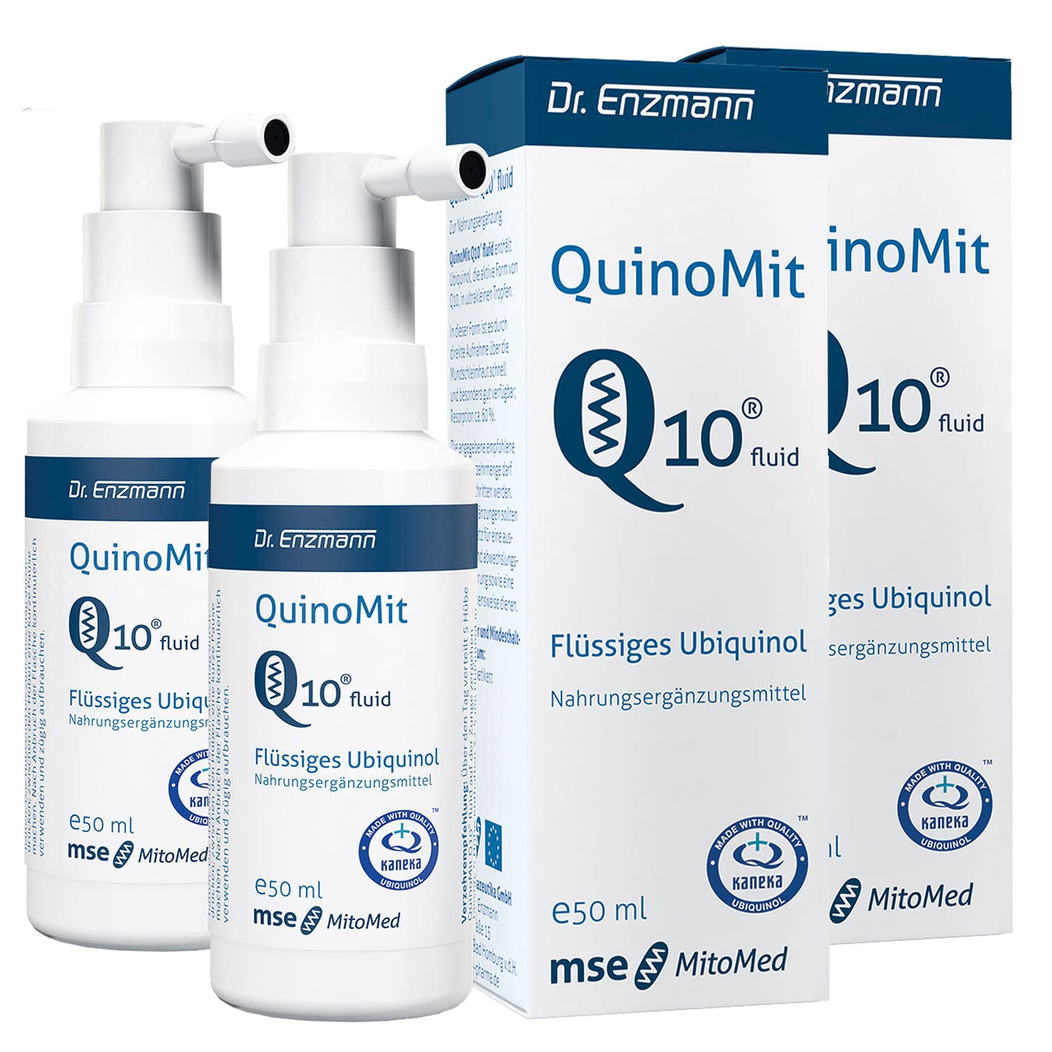 QuinoMit Ubiquinol flüssig (2 x 50ml) Doppelpack, vegan & hochdosiert Kaneka Coenzym Q10 Tropfen, reduziert, Dr Enzmann