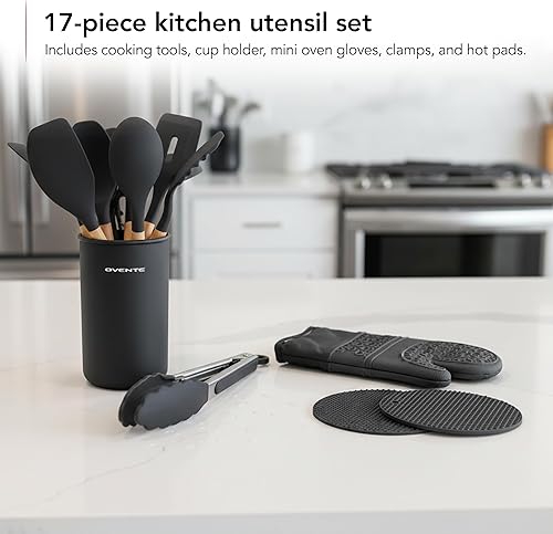 Miniatura 2 de OVENTE Juego de utensilios de cocina de silicona, 17 herramientas de cocina resistentes al calor para utensilios de cocina antiadherentes con mango