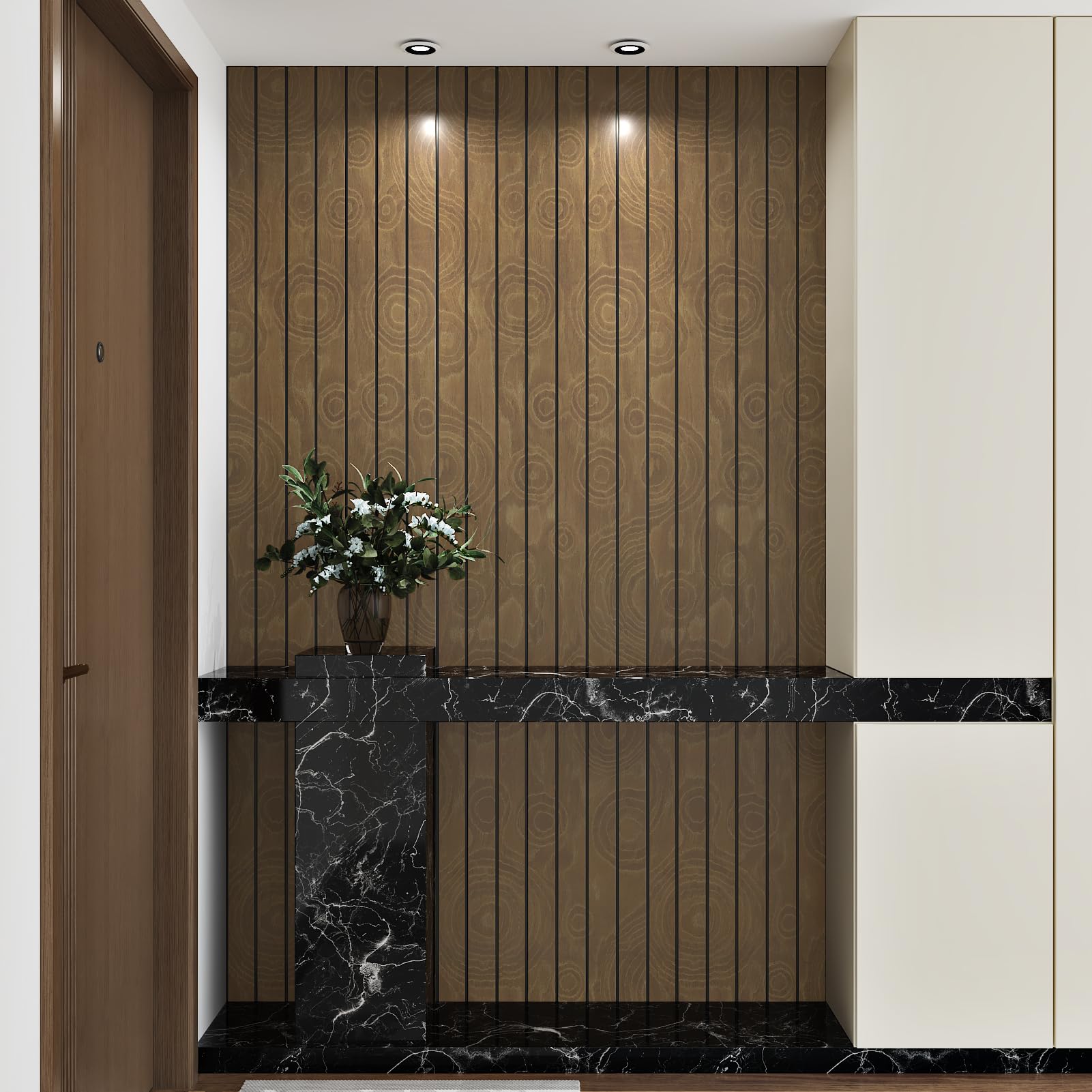 Paneles de pared de listones de madera sintética 3D de color