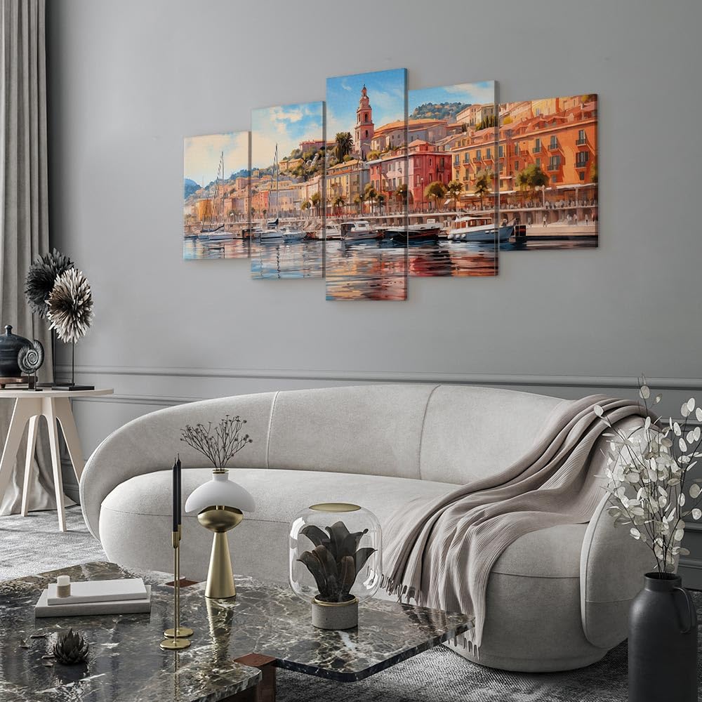 murando - Akustikbild Genua Hafenstadt Boot, 200x100 cm, 5-teilig, Büro