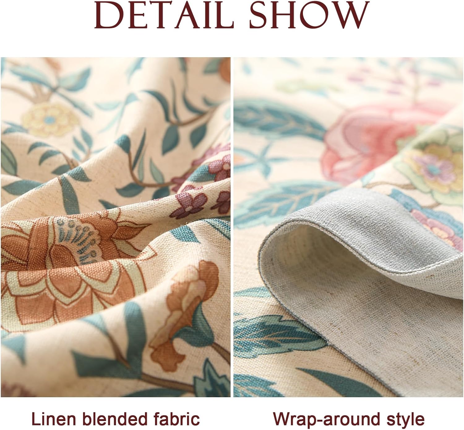 Designer Linen Small Round Tablecloth,Vintage William Morris Floral Table Cloth with Colorful Pattern,Decor Table Cover for Kitchen,Dining,Thanksgiving,Diameter 55"-Flowershadow a - Image 5