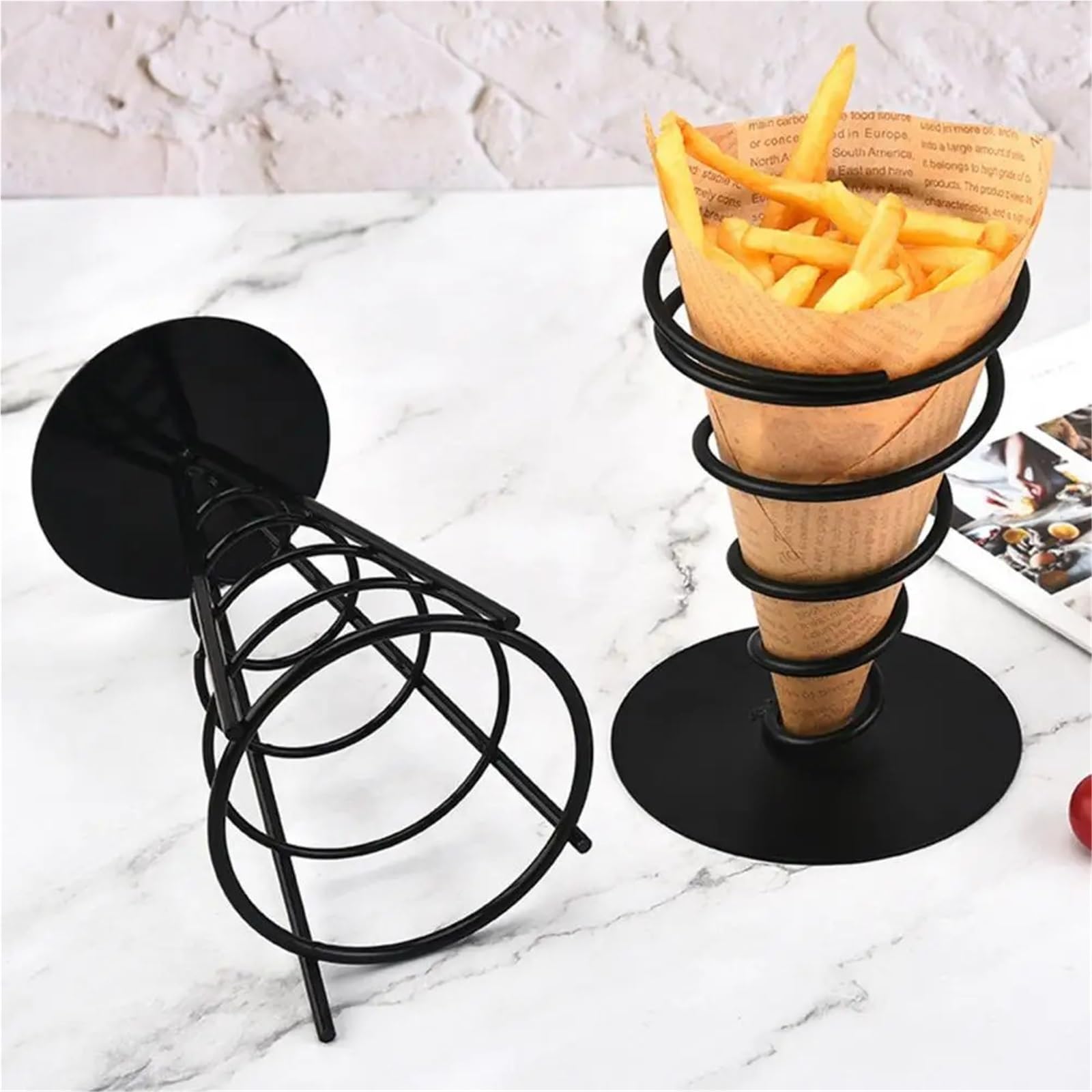 Supporto per Cono Gelato 2 Pezzi Buffet Cono Patatine Fritte Stand Gelato cremagliera Cono in Ferro battuto espositore Snack Patatine Fritte Patatine Fritte Stand Cono Cestino