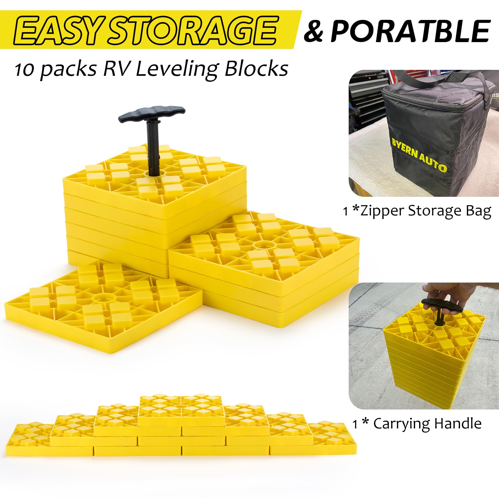 Blockaholic RV Leveling Blocks - Pads - With Built-in Ramps And Quick Release Carrying Strap (10 Pack - Foto 4