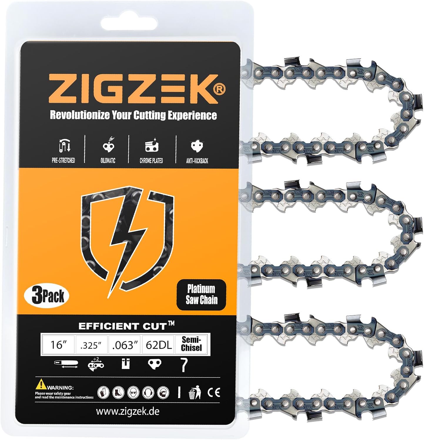16" Chainsaw Chain For STIHL 021, 025, 025C, 70, MS 230, MS 230 C, MS 241 C-M, MS 250, MS 250 C, MS 251,Oregon 22BPX062 Husqvarna 5018417-62, 591104262 .325" -063"-62DL