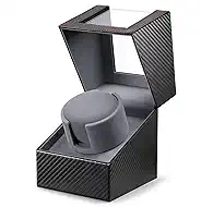 Automatic Watch Winder with Japanese Motor – Silent Adjustable Rotation, Premium PU Leather Exterior and Soft Flexible Watch Pillows, for Father's Day Gift for Him, Birthday Gift