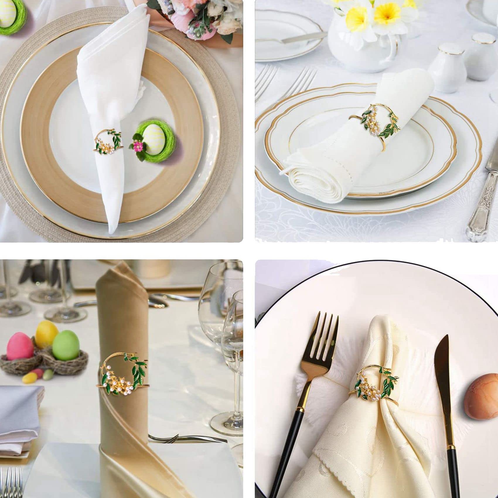 Portatovaglioli Portatovaglioli con Fiori di Perle Dorate Set di 18 Portatovaglioli nel Metallo per La Decorazione della Tavola da Pranzo della Festa Nuziale