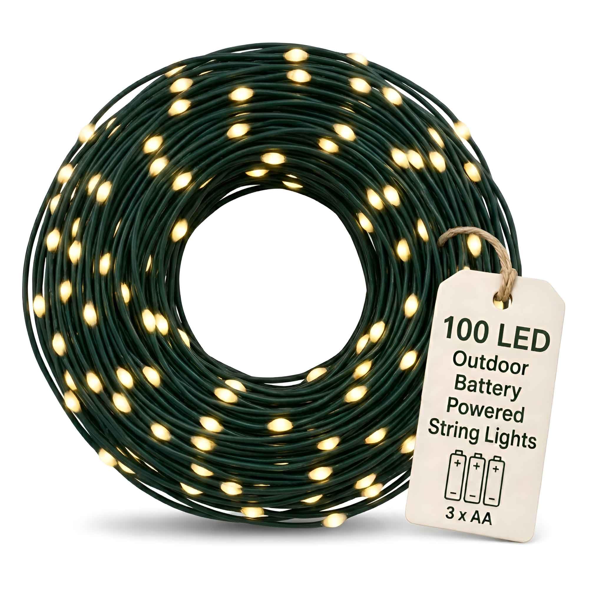 Qbis - Filo di luci natalizie con micro LED, luce bianca calda, filo d'argento, con timer, a batteria