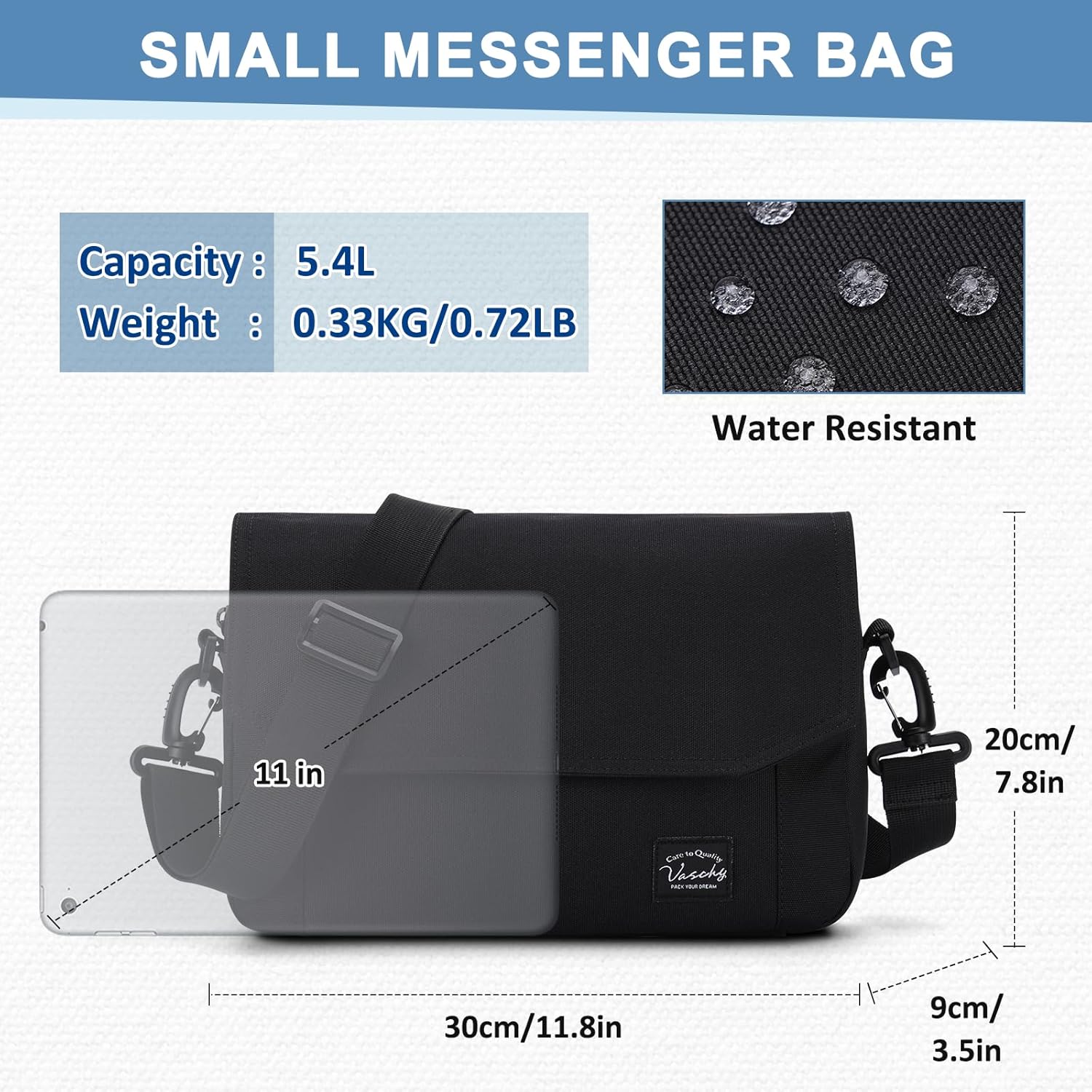 VASCHY Lightweight Messenger Bag for Men, Medium Classic Crossbody Flap Casual Satchel Crossbody Courier Bag for Men - Image 3