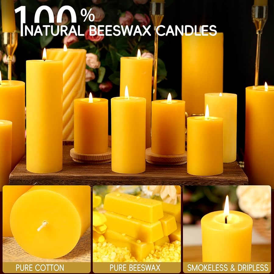 Natural Beeswax Pillar Candles, 127 Hours Long Burning Time Beeswax Candles Unscented Bees Wax Candles Smokeless Dripless Bees Wax Candle for Home Paryer Relax, 2x3in,1.89x4in,2x6in - image 7