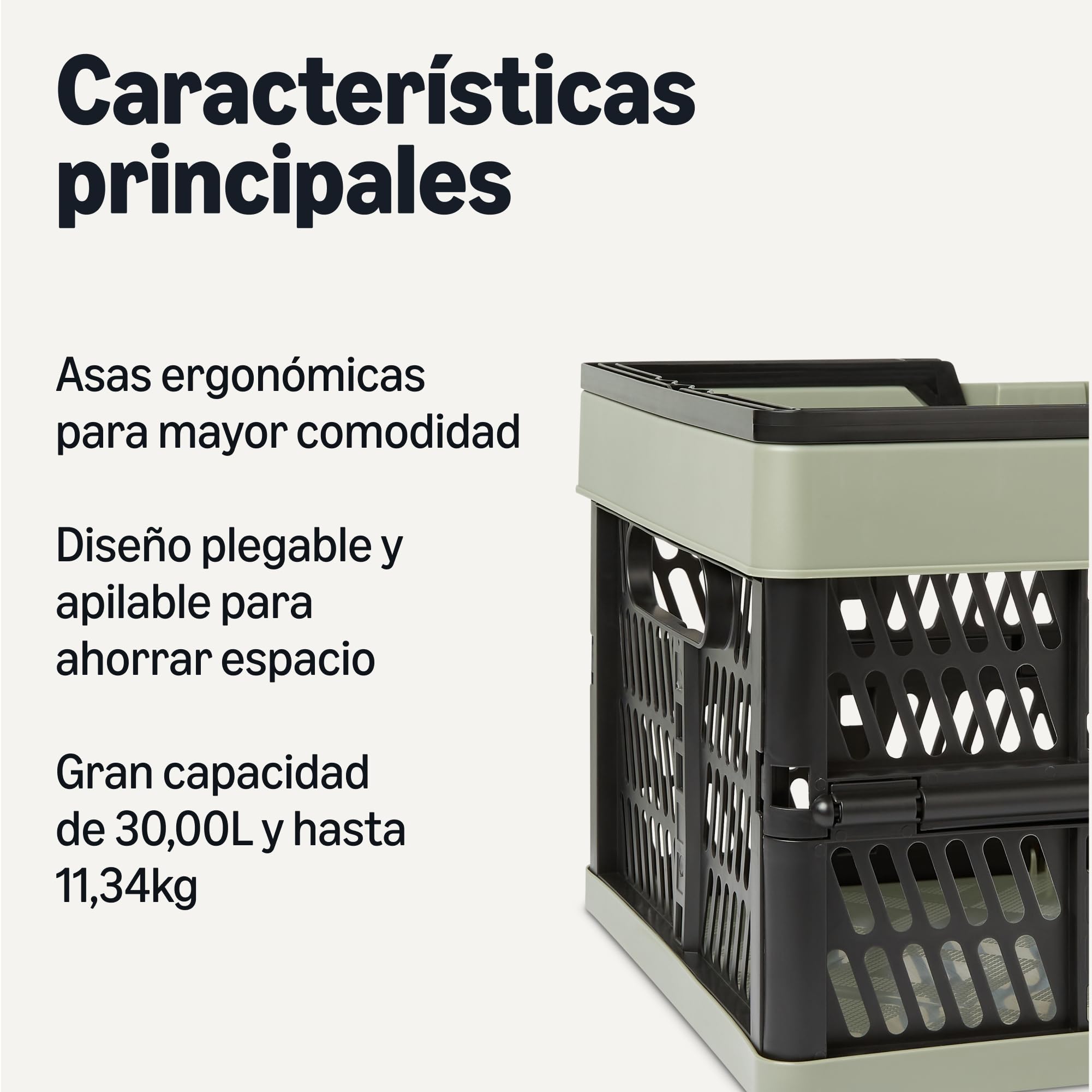 Amazon Basics Cestas Plegables para Compras y Almacenamiento con Asas, 25L, Paquete de 3