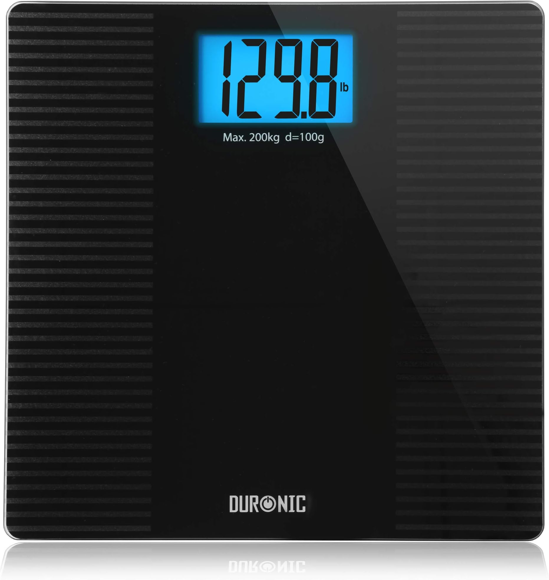 Duronic Body Scales BS203 Measures Body Weight in Kilograms, Pounds and Stones | Black Non-Slip Design Step-On Activation Bathroom Scales Precision Sensors XL Digital Display 200kg Capacity (Black)