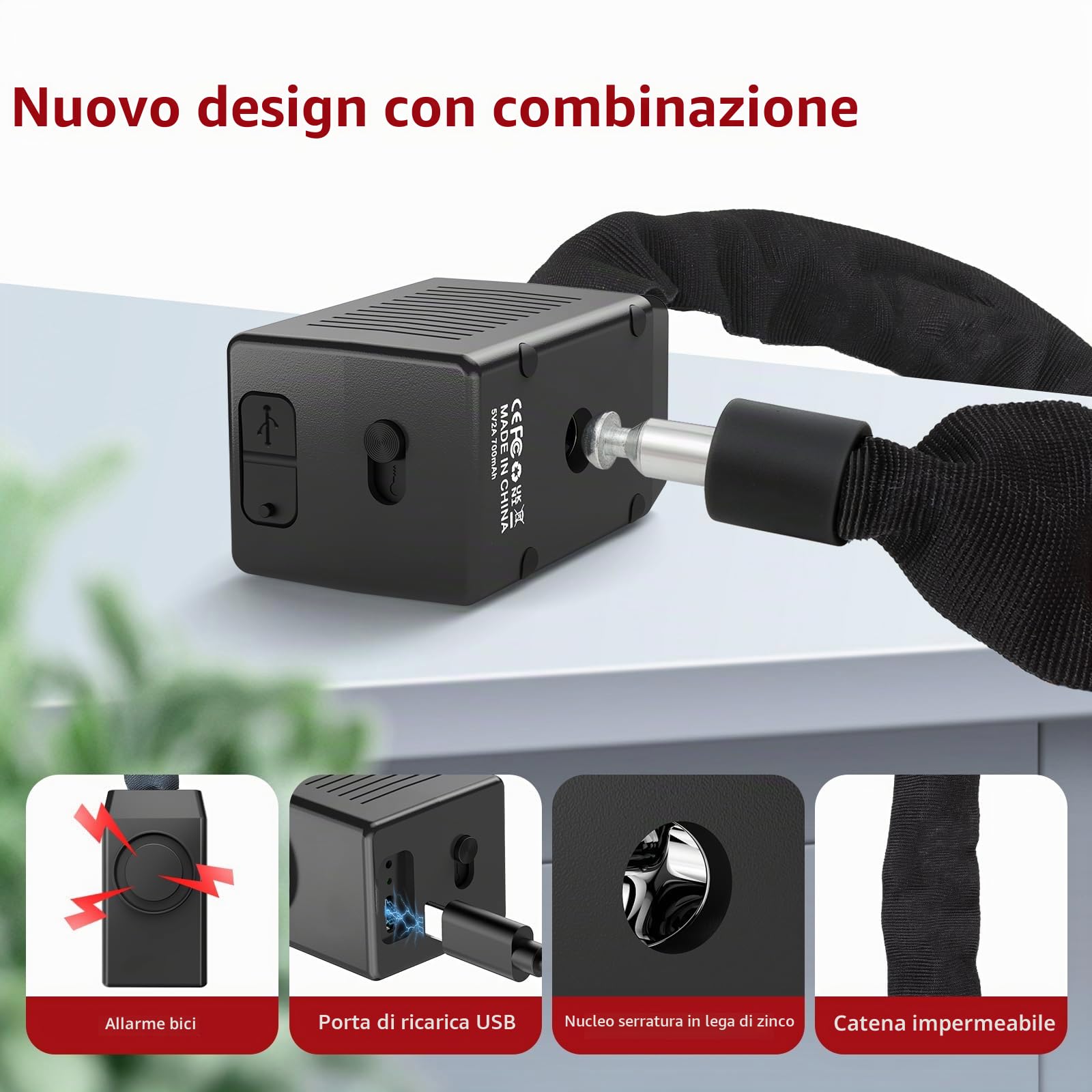BANGTING 120CM Catena Bici con 110dB Allarme, Catena Bicicletta Sntifurto con 3 Chiavi, Lucchetto Bicicletta Antifurto per Moto, Bici Elettrica, Monopattino Elettrico (Nero)