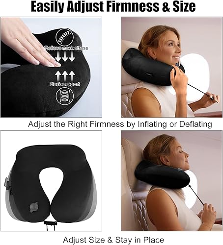 Miniatura 5 de urophylla Almohadas inflables de viaje para aviones 100 terciopelo suave inflables para viajes mascarillas de ojos contorneadas 3D almohada inflable