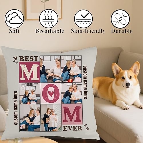 Miniatura 4 de Personalized Cushion Cover Showing 6 Pictures and Text for Mom, Soft Pillowcase Ideal as a Charming Gift for Family Mothers Day Holidays or Birthdays