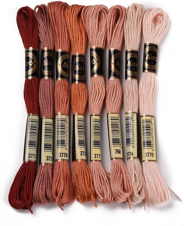 8 Skeins 6 Strands 70 Yards Gradient Brown Hand Embroidery Cross Stitch Floss Threads Yarn Friendship Bracelet String Polyester Thread for Making Sewing Clothing Jewelry Diy Needlework Craft