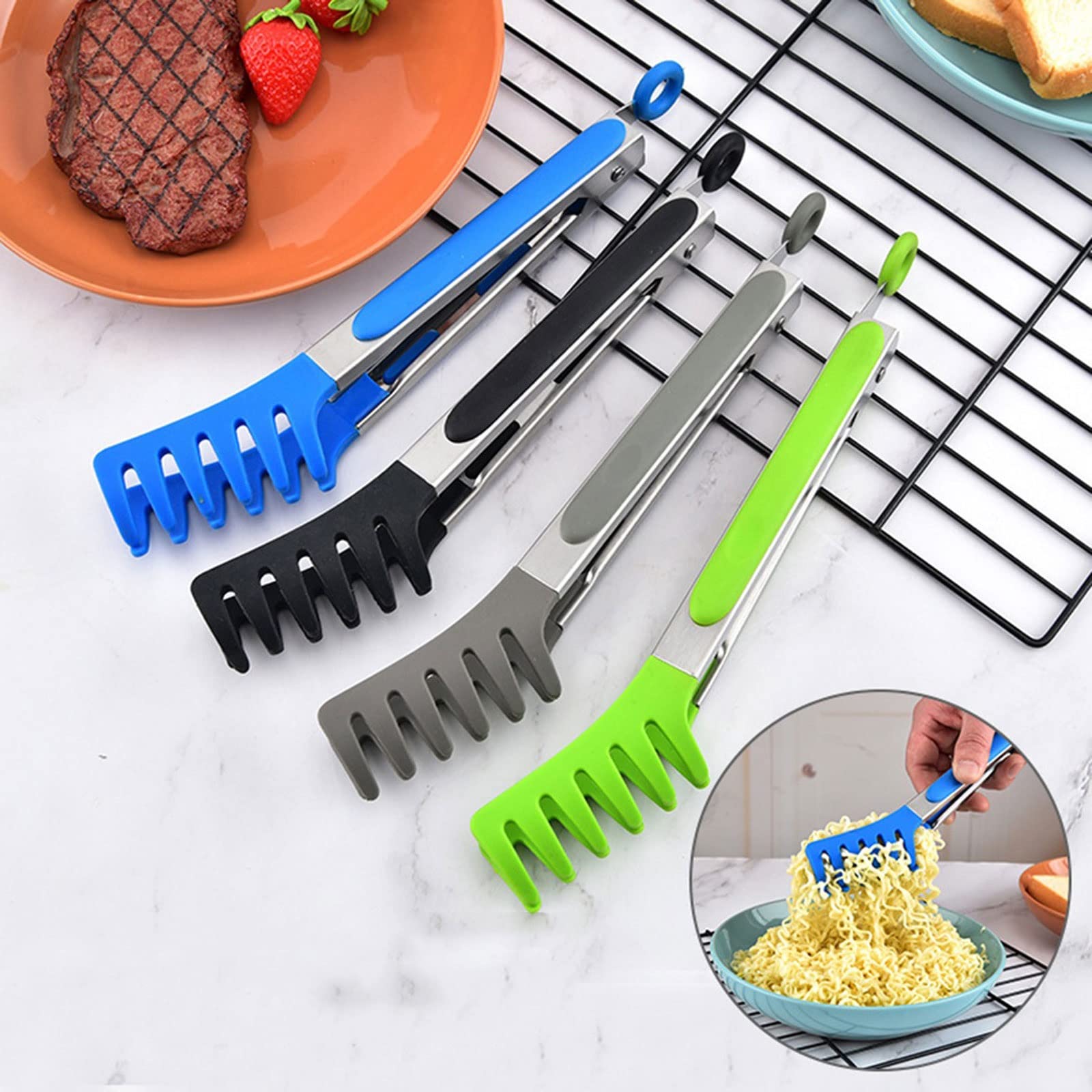 Pinze da Cucina Pinze in Silicone Fermagli per Alimenti Maniglie in Acciaio Inossidabile Pinze per Alimenti Utensili da Cucina Forniture da Cucina (Blu)
