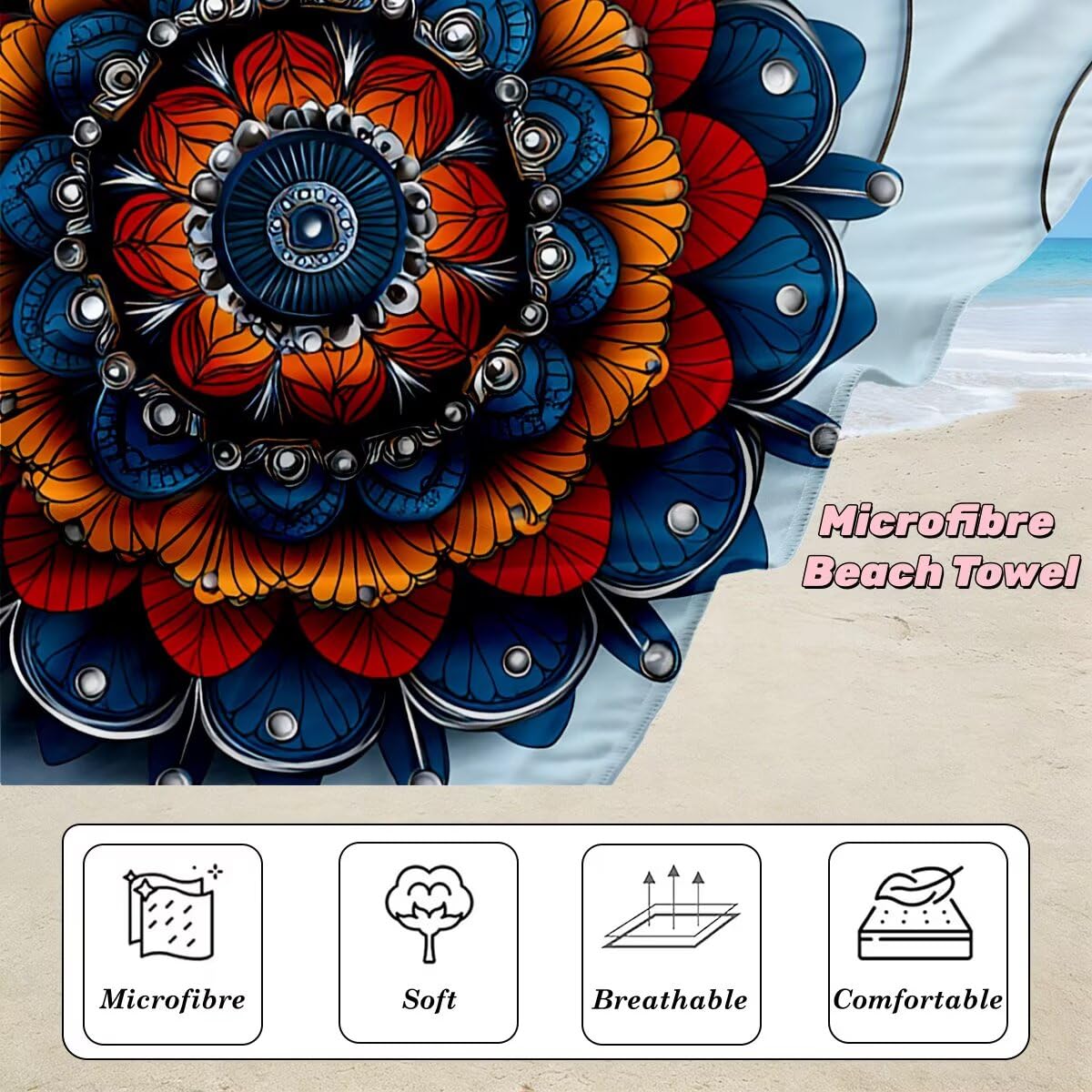 Toalla Playa 100x200 cm, Toalla Gimnasio Microfibra Secado Rapido, Juego de 2 Antiarena Toallas de Playa, Ligera Compacta Toallas Microfibra Grande para Viaje, Regalo Hombre Mujer (Mandala) -5081