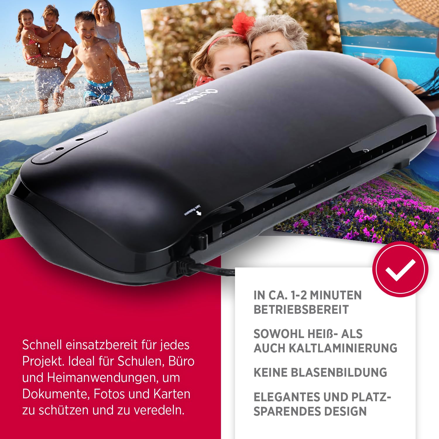 Olympia A 230 Plus zestaw do laminowania 4 w 1, laminowanie na gorąco i zimno, szybki czas nagrzewania, zestaw do laminowania z zaokrąglonymi narożnikami, przecinakiem do papieru i folią, idealny do
