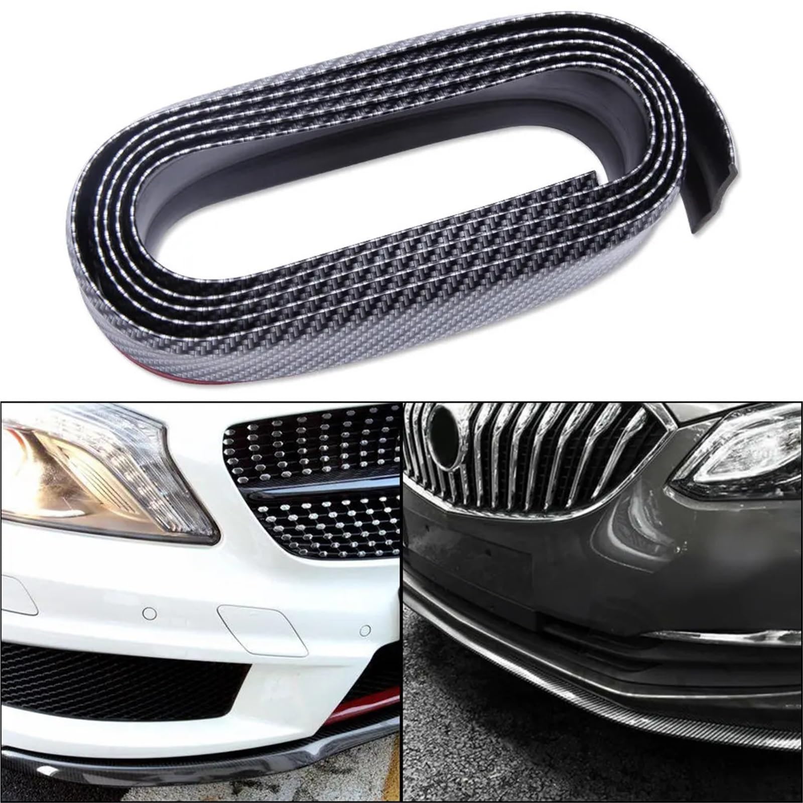 Spojlery tylne do samochodów 2,5-metrowy gumowy ochraniacz zderzaka samochodowego, listwa ochronna przedniego(Carbon Fiber Black)