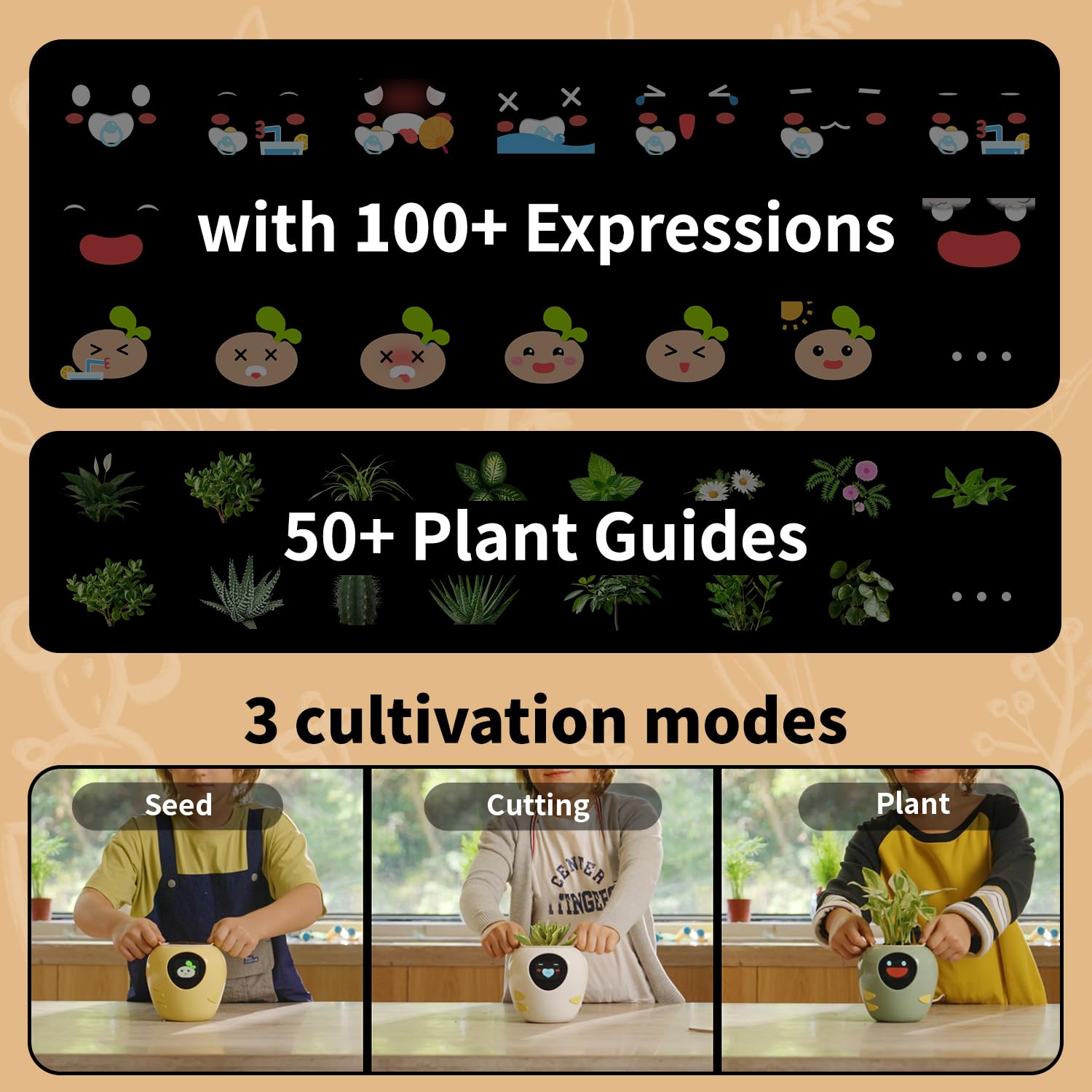 Plantbot Robot de Macetas Inteligente Mejorado Grande con Inteligencia Artificial, Pantalla de Tiempo y Temperatura, y Numerosas Animaciones Expresivas, para Decoración Interior, Regalos (Verde)