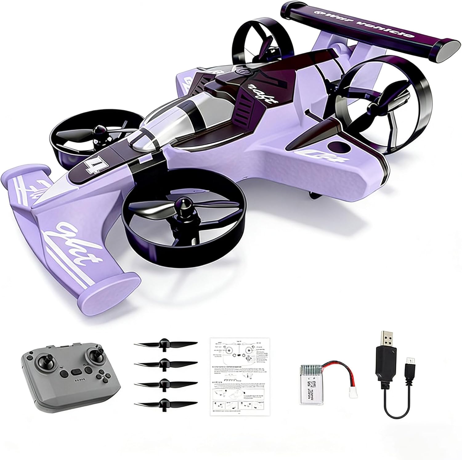 New Foam Aircraft, Remote-Controlled car Ground Drift/air Flight Dual-Mode Gravity Sensing Stunt, Colorful Light Drone, 3-Speed 360° Rotation, for Boys and Boyfriends (Purple)