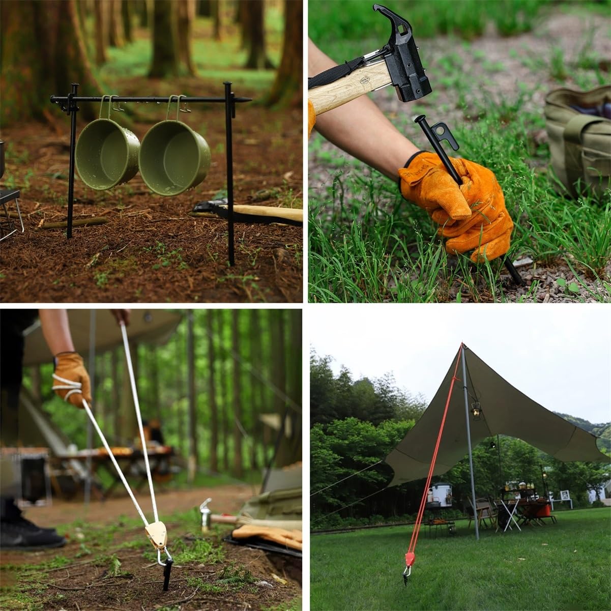Robuste Stahl-Zeltheringe mit reflektierendem Seil, Schutzkappen und Aufbewahrungstasche, rostfreie Campingheringe für Vordach, Markise, Strandzelt, 8 Stück, 25 cm Länge