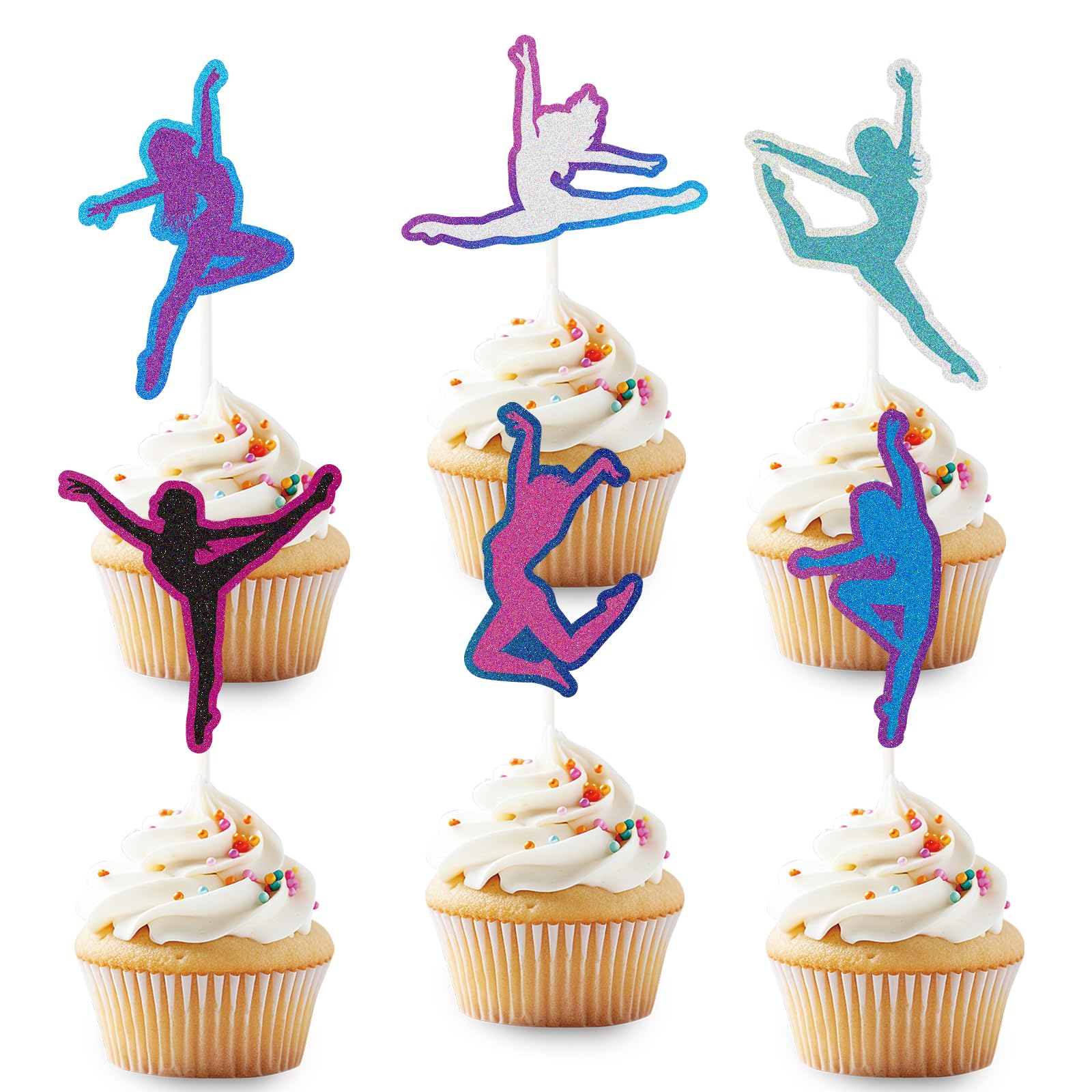 Dancing Cupcake Topper 18pcs Dacing,Dance Movements Ballerina Baby Shower Party Cake Decorations Girls Dance Party Favors