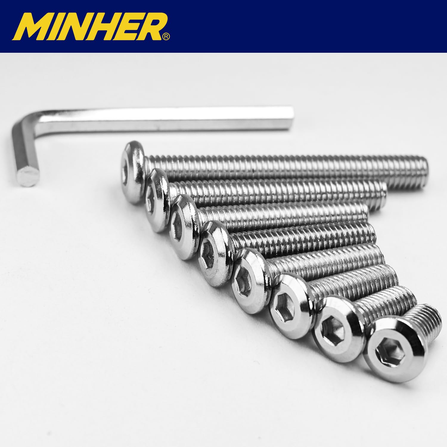 MINHER M4 x 8mm 10Pcs Testa Piatta Esagono Incassato Viti Bulloni, Bulloni Per Mobili, Acciaio Inossidabile A2 V2A, Filettatura Completa (con Chiavi a Brugola)