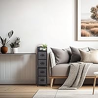 Vista 2 de HAITRAL Cómoda estrecha – Armario de almacenamiento de tela delgada de 4 cajones – Baúl de almacenamiento vertical – Organizador de torre