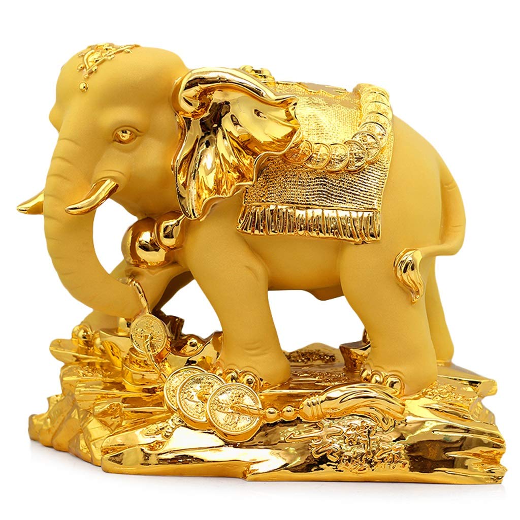 BHGFYXBS Statues Ornament Lucky Elephant Decoration Opening Gift Decoration Craft Gift-Decoration For Luck & Wealth Perfect For Your Home Or Office Feng Shui Statues Feng Shui Dec,Gold-S