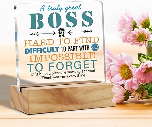 Miniatura 3 de Regalos de agradecimiento para jefes para hombres y mujeres - Placa de escritorio acrílica con soporte de madera - Día del jefe, despedida, recuerdo