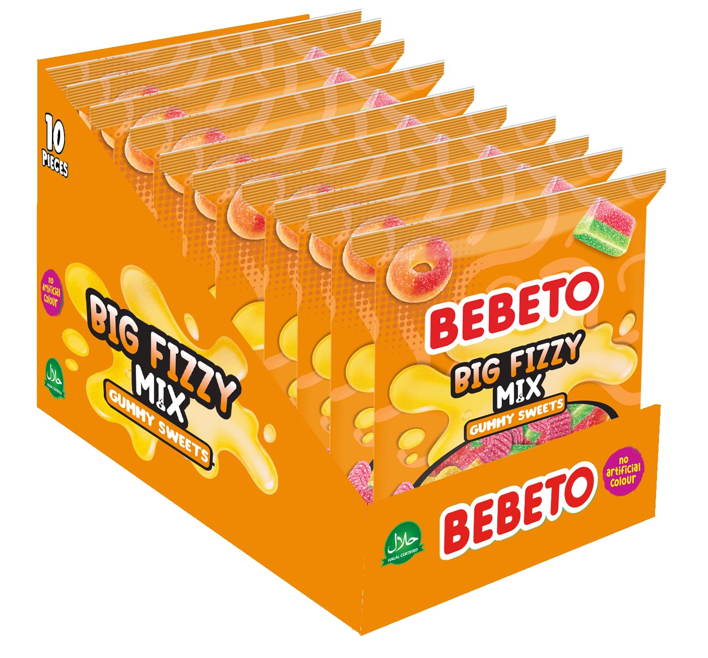 Bebeto Big Fizzy Mix (150g), Real Fruit Juice + No Artificial Colours + Halal Certified Sweets, Pack of 10, 1.5 kg