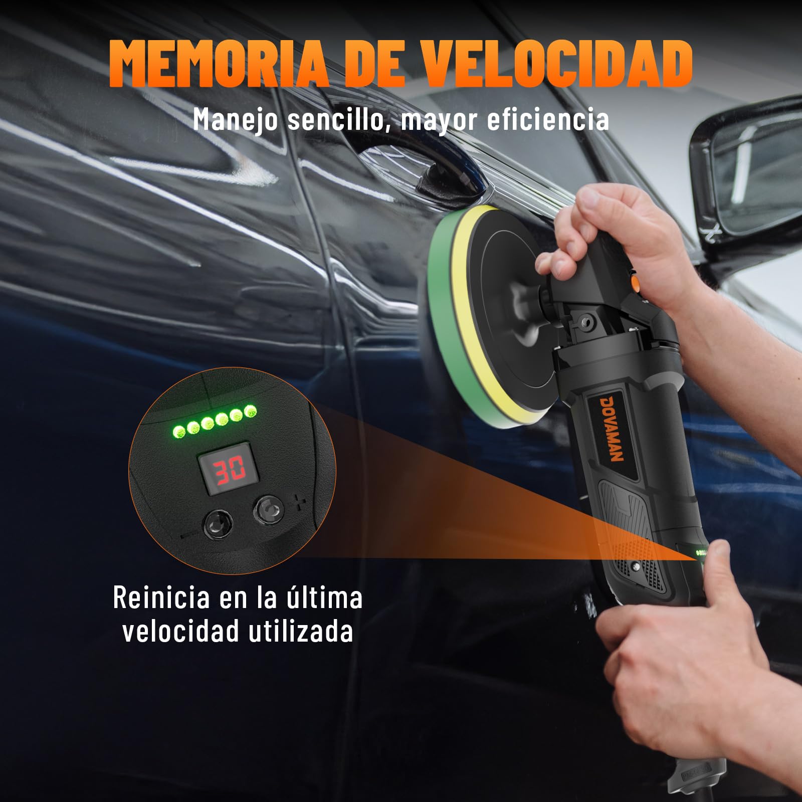 PLS03A Pulidora 1500W, Rotativa 180/150 mm, 6 Velocidades Ajustables (600–3000 rpm), Mango Desmontable, Kit Pulidora para Coche, para Detallado, Pulido y Encerado
