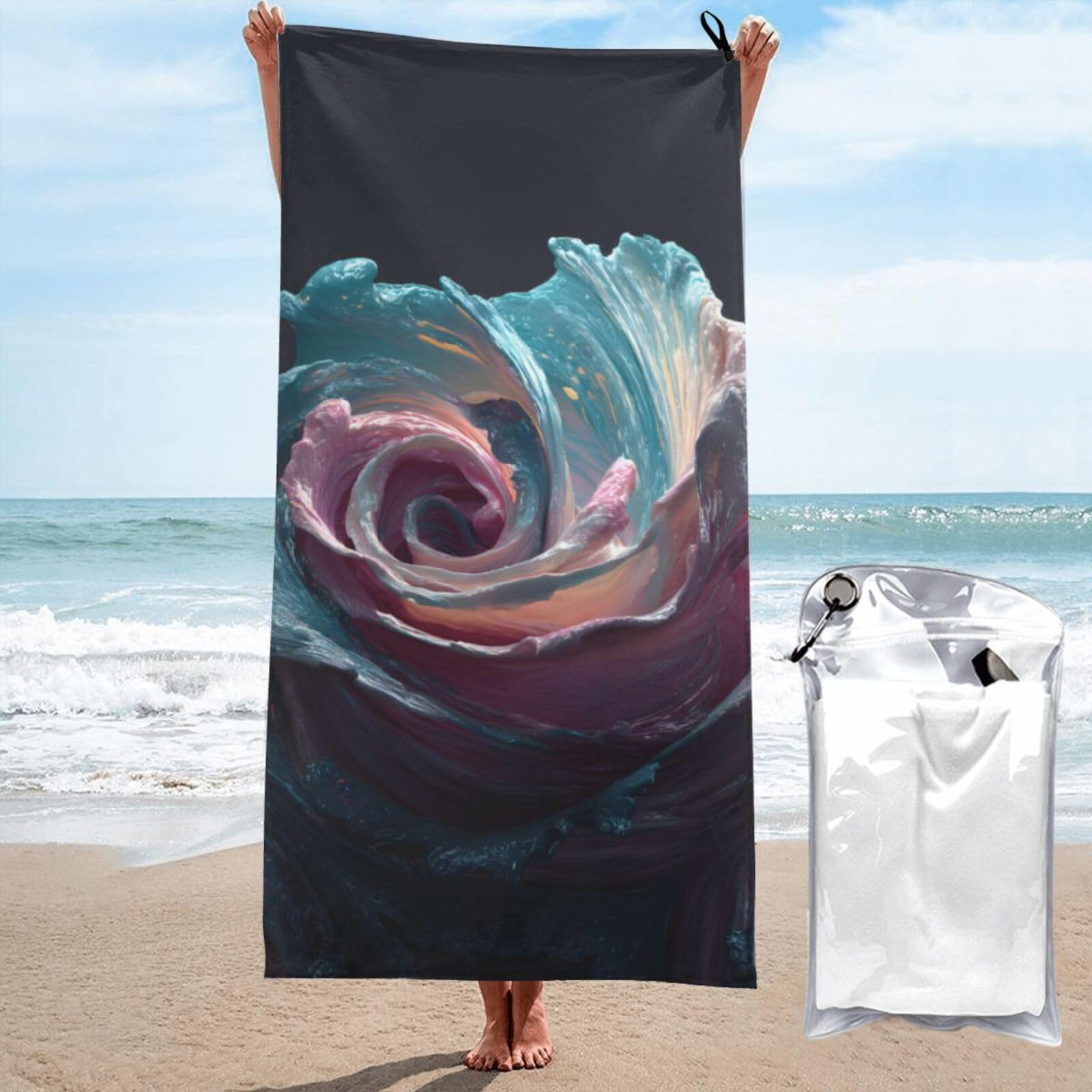 ESNAIUVCD Frozen Rose Print Beach Towel, Microfibre Sauna Towel, Quick-Drying Fitness Towel, Lightweight And Thin Portable Sauna Towel