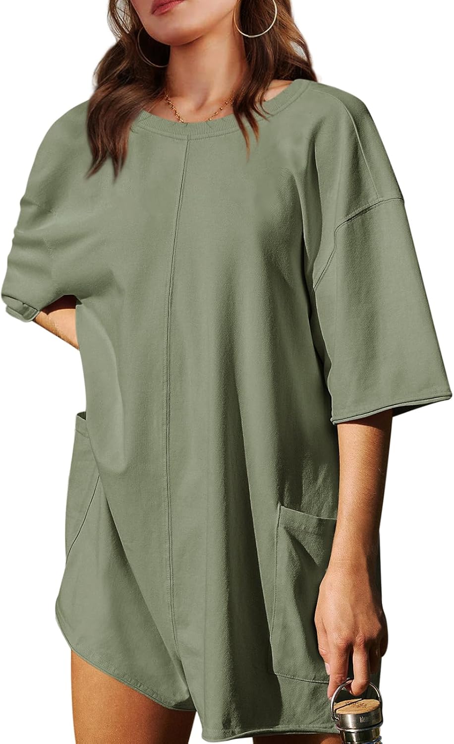 Yousify Rompers for Women 2025 Summer Athletic Oversized Romper Short Sleeve Jumpsuit with Pockets - Image 5