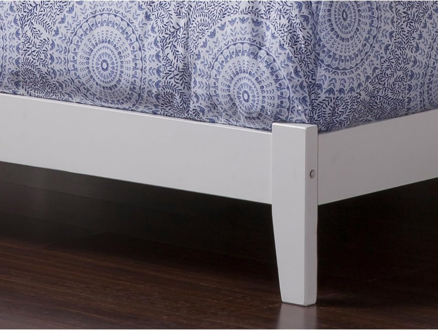 White Full Mid-Century Modern Wood Platform Bed with Headboard