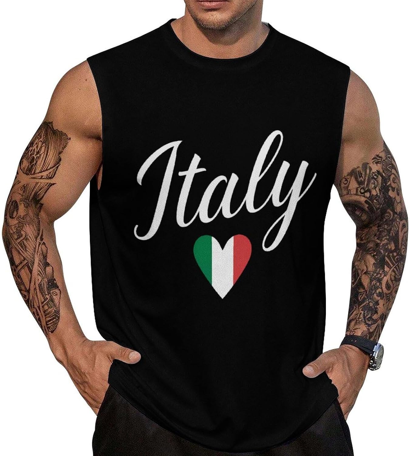 Italy Italian Flag Heart Men Summer Sleeveless Crew Neck Top 5XL