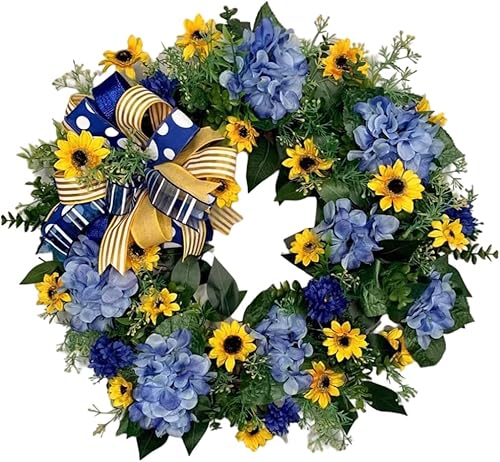 Corona de primavera con bandera de Ucrania, girasol, decoración de primavera, corona ucraniana azul y amarilla para decoración del hogar, porche,