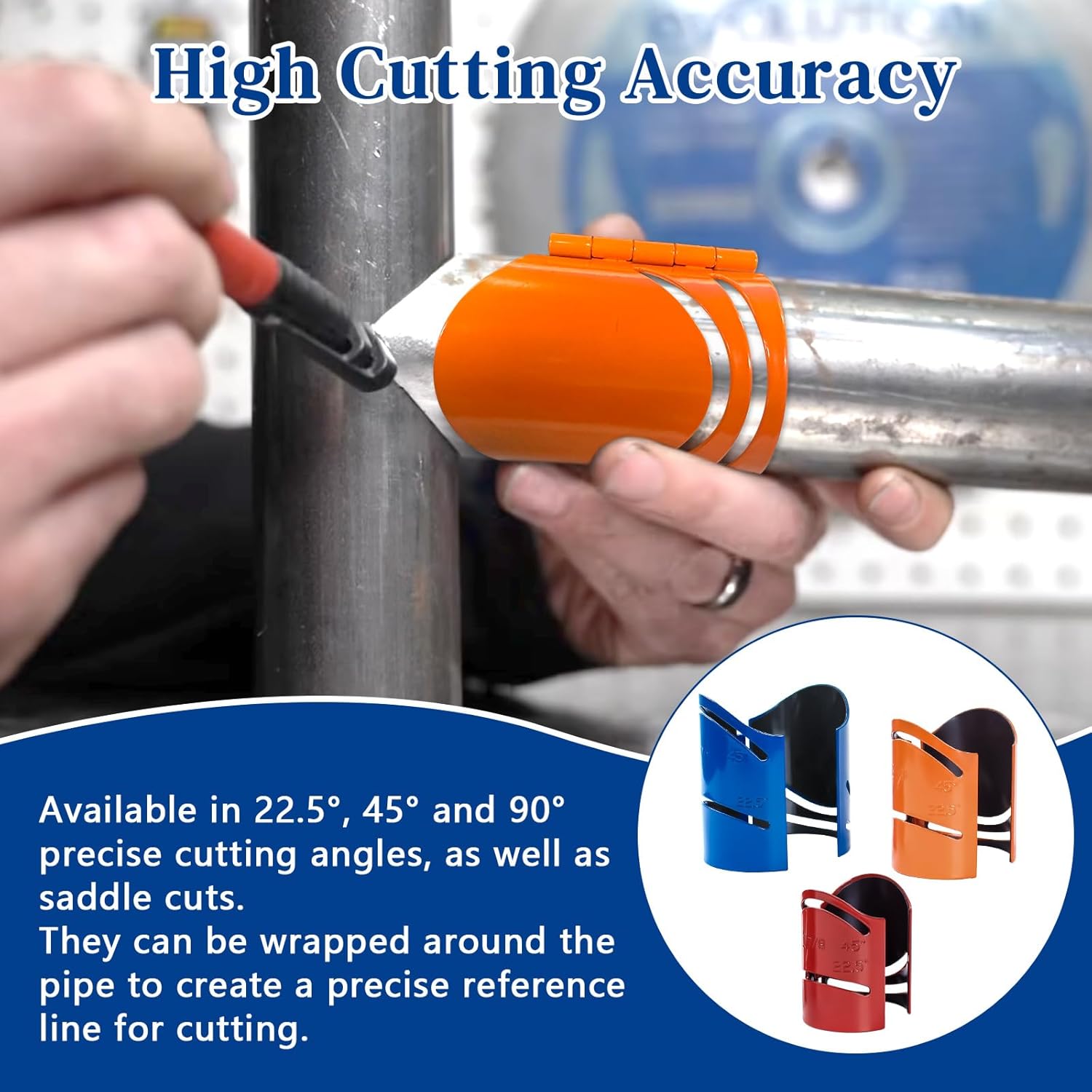 3 Piece Metal Cutting Guide Kit,Pipe Saddle Template Sizes Include: 1-7/8", 2-3/8", 2-7/8" Pipe Cutting Guide Set Cuts at 45°, 90°, 22.5° and Saddle Cut,Steel