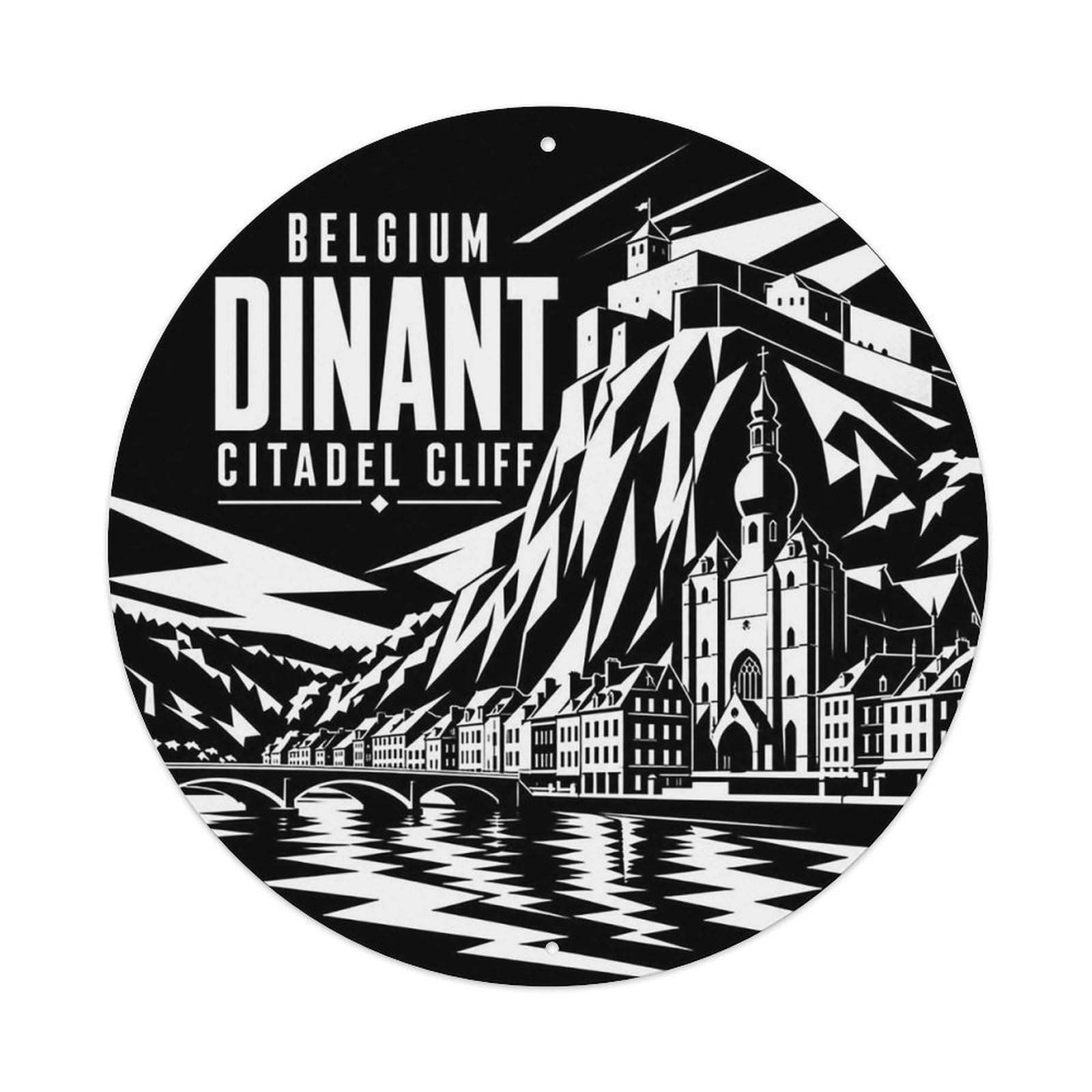 Dinant Citadel Cliff Belgian Monochrome Coastal Travel Metal Tin Sign