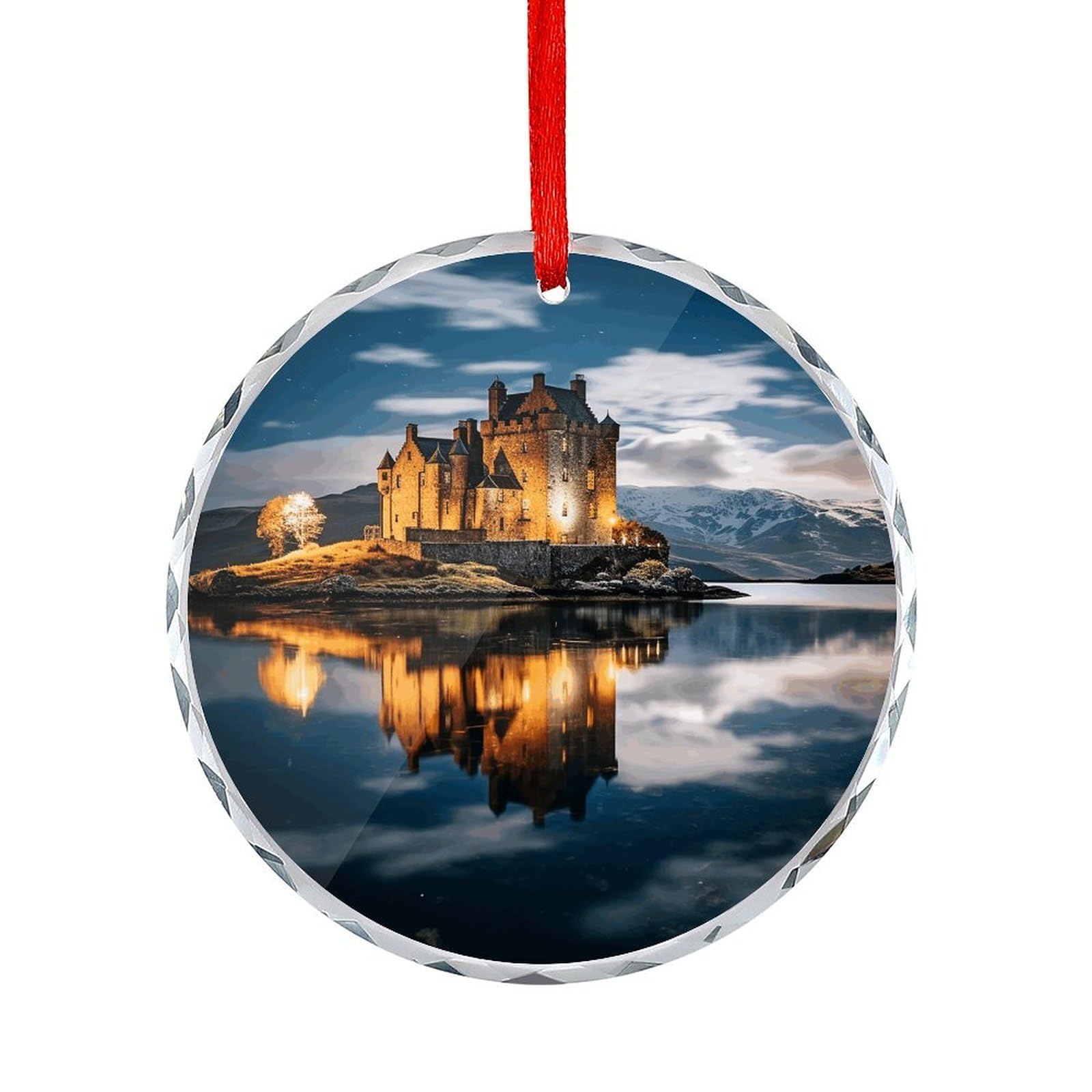 Btcowzrv Style A Castle By The Lake Round Ornament Hanging Pendant Decor