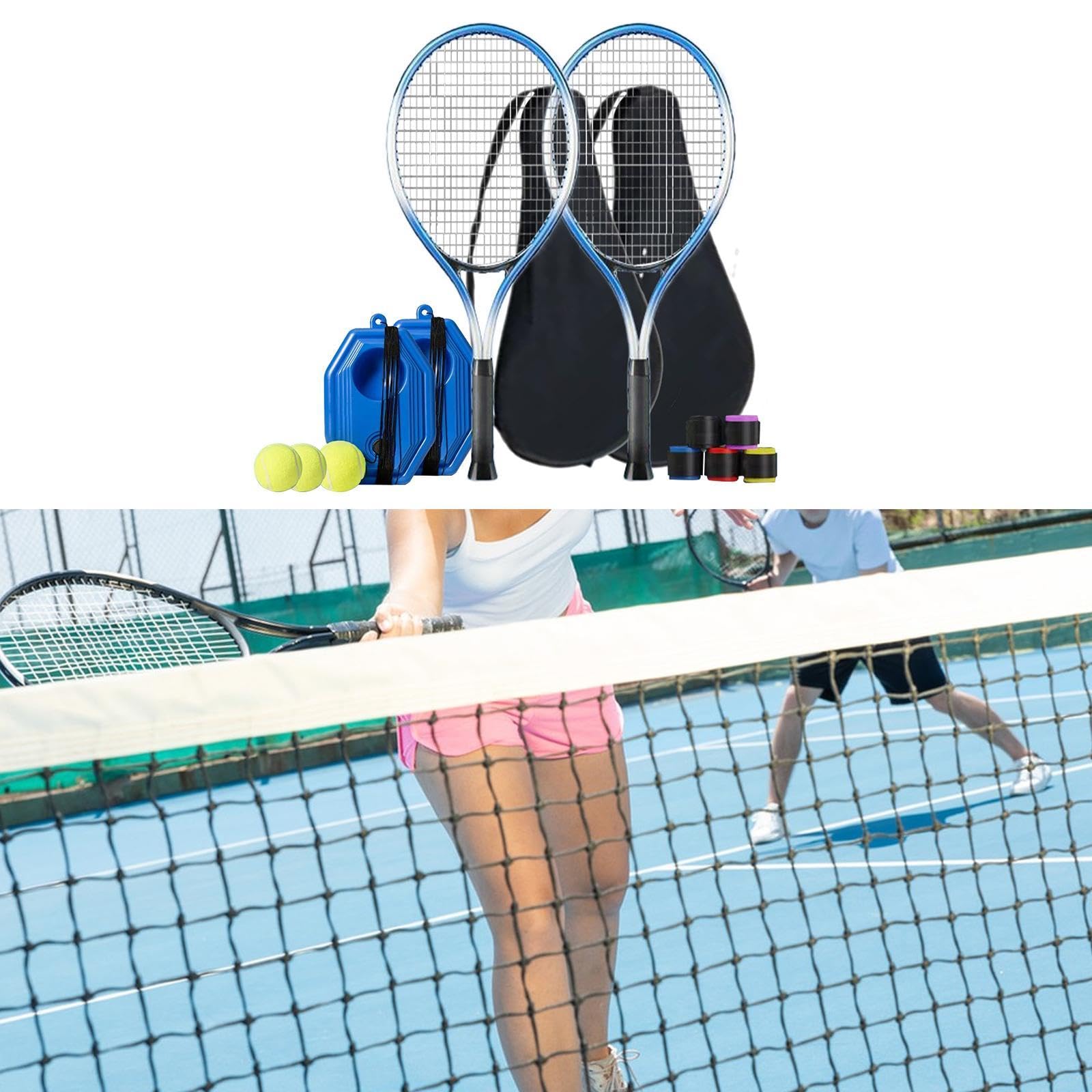 2 Pezzi Racchetta da Tennis Strumenti Allenamento Portatile Palle Elastiche Base Antiscivolo in Alluminio Carbonio per Giocatori Amatoriali Adatto a