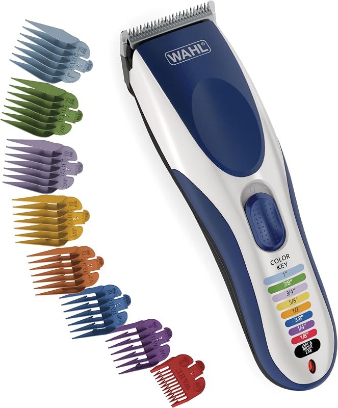Cortadora y recortadora de cabello recargable inalámbrica Wahl Color Pro, protectores de color | Cortes de cabello inalámbricos en casa para hombres, mujeres y niños con peines guía codificados por colores fáciles de combinar - Modelo 9649P
