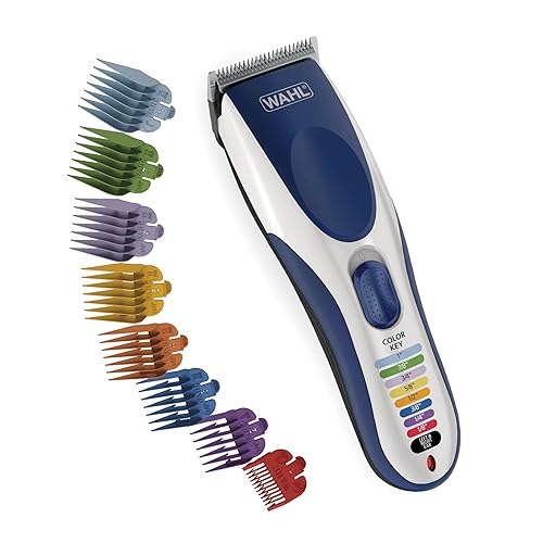 Máquina para cortar pelo de Wahl Color Pro, recargable, inalámbrica, 21 piezas codificadas con colores para corte de pelo, con 12 peines guía y